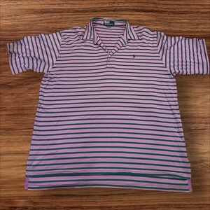 Vintage‎ Polo Ralph Lauren Striped Golf Polo Shirt Mens Large Pink Green Cotton